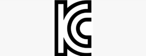 A bold, black and white graphic showing the stylized "KC" logo, representing the Korea Certification Mark, with clean lines and overlapping shapes, signifying product safety and compliance in South Korea.