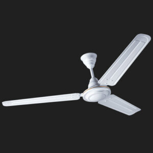 A white, three-bladed ceiling fan is shown against a dark background, highlighting its design and the importance of understanding Ceiling Fan RPM and its relation to speed for optimal airflow and cooling performance.