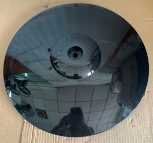 A sleek replacement round fan base for electric pedestal fans. This component features a durable, high-gloss black finish that offers a modern look, designed to provide a stable foundation for standard standing fans.