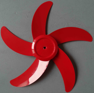 A replacement fan blade unit featuring a bold red color and a five-blade design. Made from glossy durable plastic, this propeller is designed to provide strong airflow and add a unique pop of color to compatible standing or wall-mounted fans.