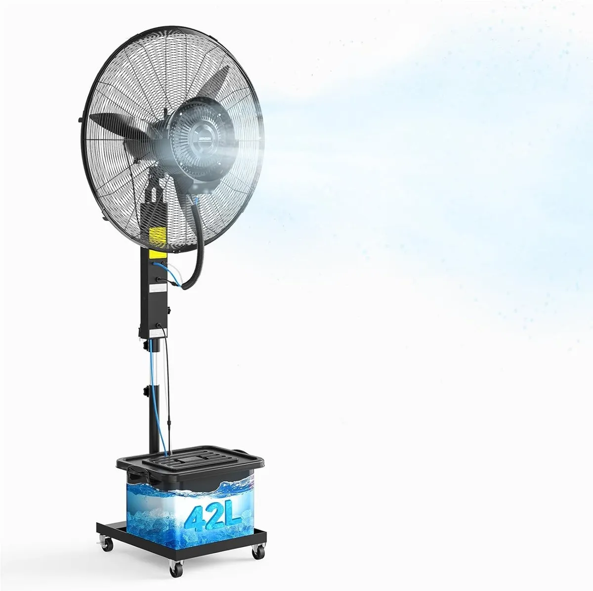 Pedestal misting fan for restaurant patios
